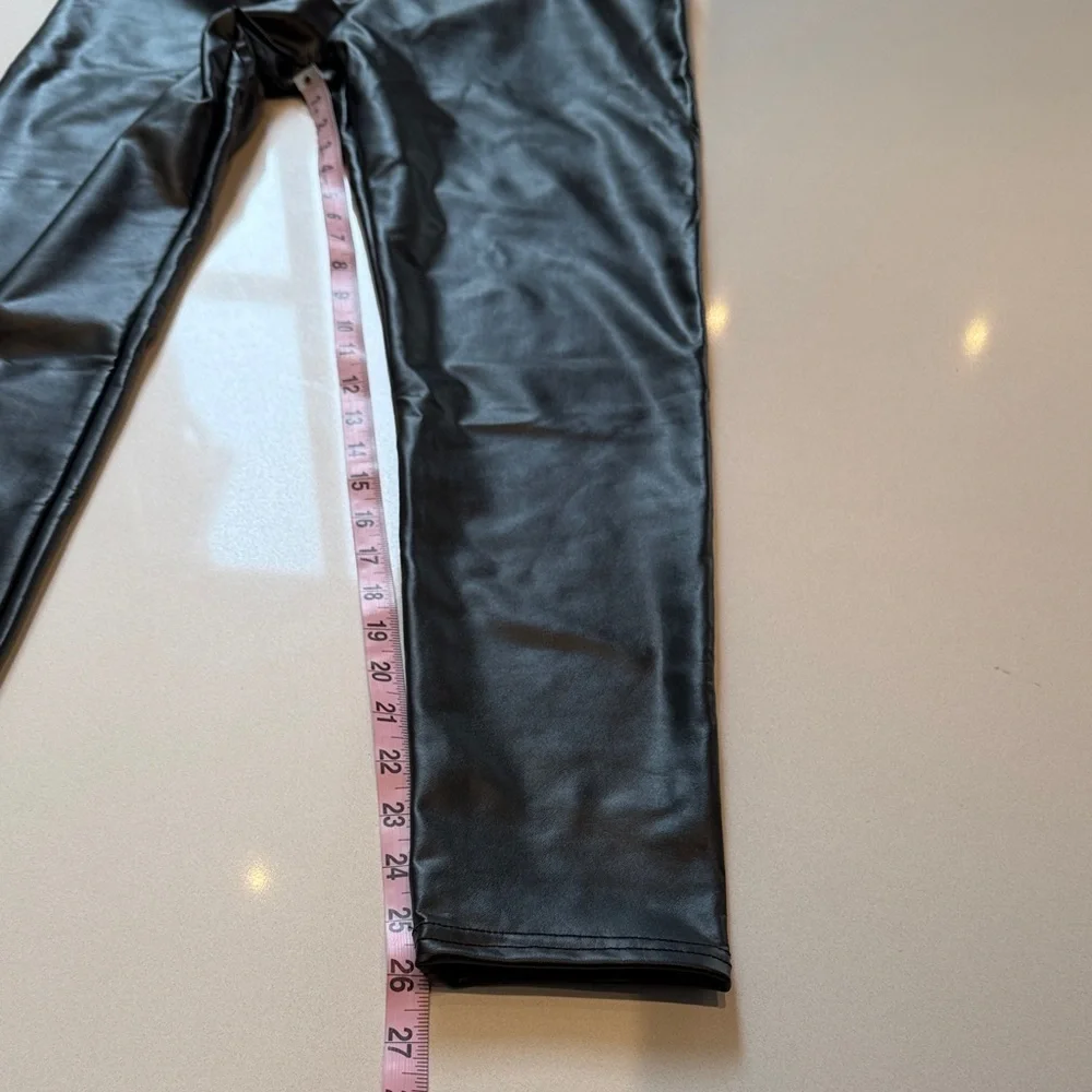 Faux Leather Leggings, Waist Control Support, Black, Fleece Lined, Size XL